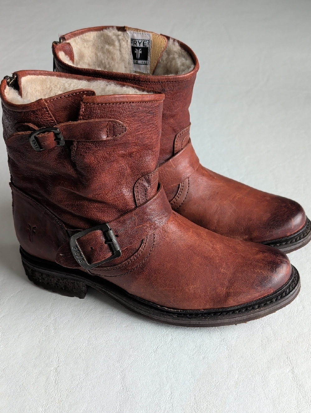 Frye Vanessa 6 Shearling Leather Moto Style Ankle Boots Women's Size 7